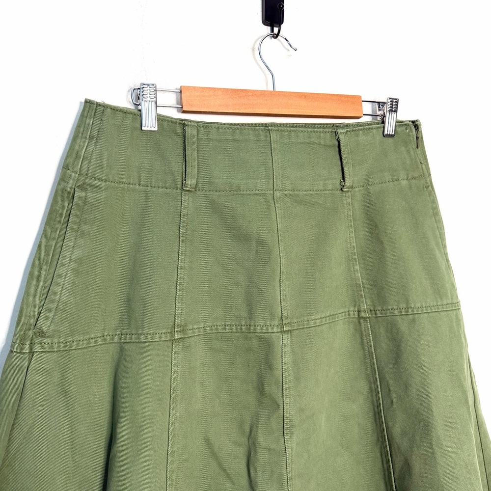 Free Assembly Flared Cotton Midi Skirt A-line Green Size 10 - Picture 3 of 6